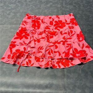 Floral Pink and Red Mini Skirt